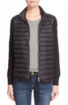 Women's Moncler 'maglia' Flutter Hem Mixed Media Down Jacket - Black