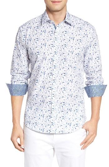 Men's Bugatchi Shaped Fit Bird Print Sport Shirt