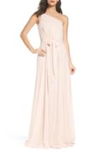 Women's Amsale One-shoulder Chiffon A-line Gown - Pink