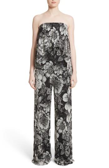 Women's Fuzzi Popover Strapless Floral Print Tulle Jumpsuit - Black