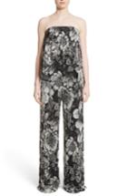 Women's Fuzzi Popover Strapless Floral Print Tulle Jumpsuit - Black