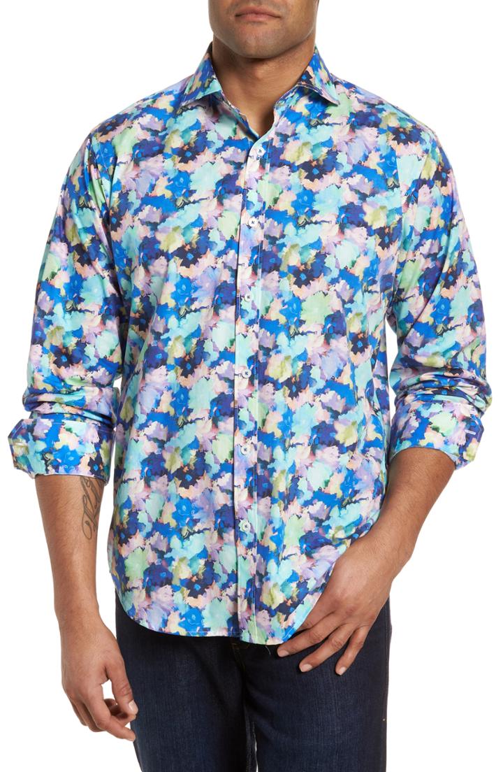 Men's Bugatchi Classic Fit Watercolor Floral Sport Shirt