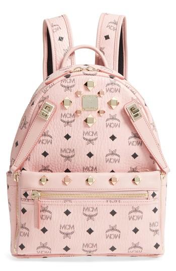 Mcm Small Dual Stark Coated Canvas Backpack - Pink
