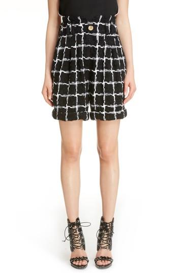 Women's Balmain Windowpane Check Boucle Shorts Us / 38 Fr - Black