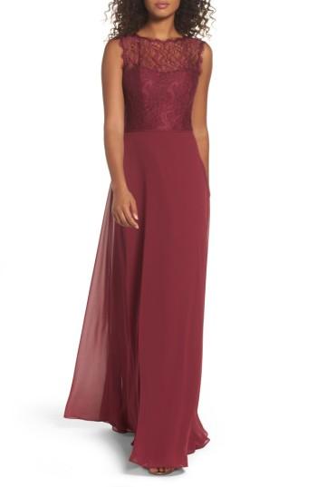 Women's Hayley Paige Occasions Lace & Chiffon A-line Gown - Red