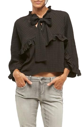 Women's Alpha & Omega Bow Neck Ruffle Blouse