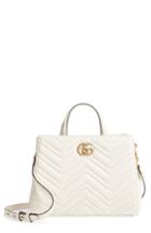 Gucci Gg Small Marmont 2.0 Matelasse Leather Top Handle Satchel - White