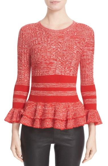 Women's Alexander Mcqueen Ruffle Trim Wool Blend Sweater