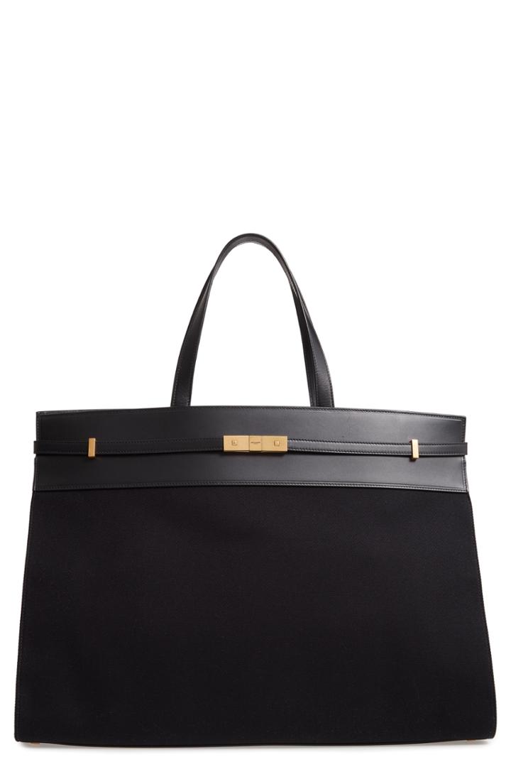 Saint Laurent Medium Manhattan Leather & Canvas Satchel -