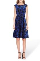 Women's Tahari Flocked Velvet A-line Dress - Blue