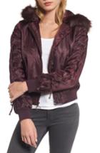 Women's Kensie Lace-up Sleeve Quilted Bomber Jacket - Red
