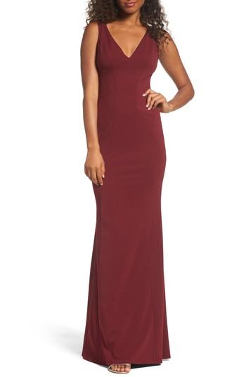 Women's Katie May Mischka V-neck Crepe Gown - Red