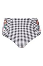 Women's Topshop Applique Gingham Bikini Bottoms Us (fits Like 0-2) - Black