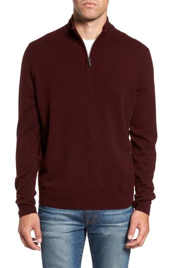 Men's John W. Nordstrom Quarter Zip Cashmere Sweater, Size - Burgundy