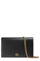 Women's Gucci Petite Marmont Leather Wallet On A Chain - Black