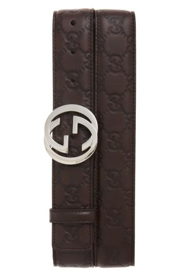 Men's Gucci Logo Buckle Calfskin Leather Belt 5 Eu - Dark Chocolate