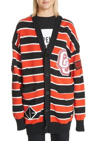 Women's Opening Ceremony Long Varsity Stripe Cardigan - Black