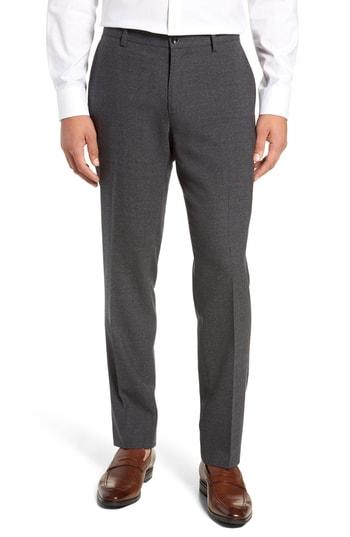 Men's Nordstrom Signature Flat Front Solid Wool Trousers - Black