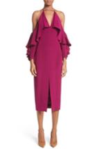 Women's Cuchnie Et Ochs Cold Shoulder Ruffle Silk Sheath Dress - Purple