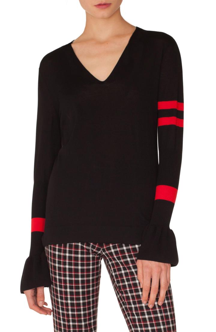 Women's Akris Punto Stripe Wool Bell Sleeve Sweater