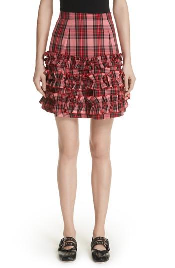 Women's Molly Goddard Em Ruffle Tartan Skirt Us / 6 Uk - Pink