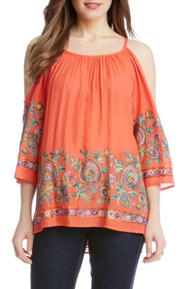 Women's Karen Kane Embroidered Cold Shoulder Top