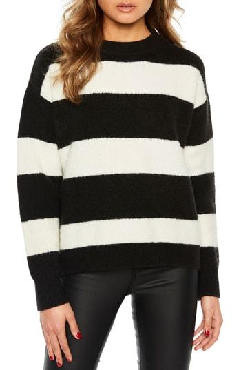 Women's Bardot Stripe Boxy Sweater - Black