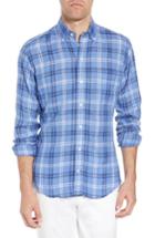 Men's Ledbury Wilbanks Slim Fit Plaid Linen Sport Shirt 35 - Blue