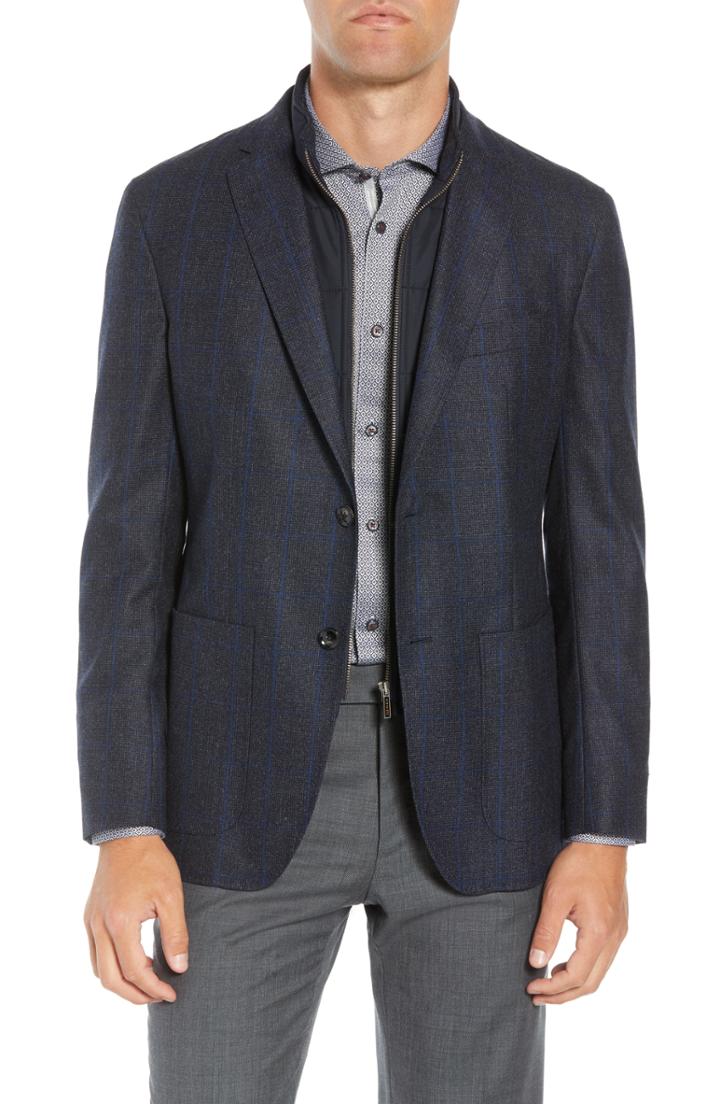 Men's Ted Baker London Tucker Trim Fit Windowpane Wool Sport Coat R - Blue