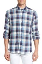 Men's Ledbury The Clarendon Trim Fit Plaid Linen Sport Shirt - Blue
