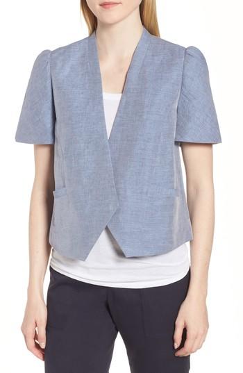 Women's Nordstrom Signature Linen Cotton Puff Sleeve Jacket - Blue