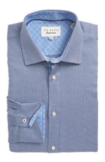 Men's Ted Baker London Chimy Trim Fit Geometric Dress Shirt .5 - 32/33 - Blue