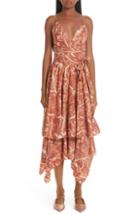 Women's Johanna Ortiz Ruffled Bird Print Cotton Midi Dress - Orange