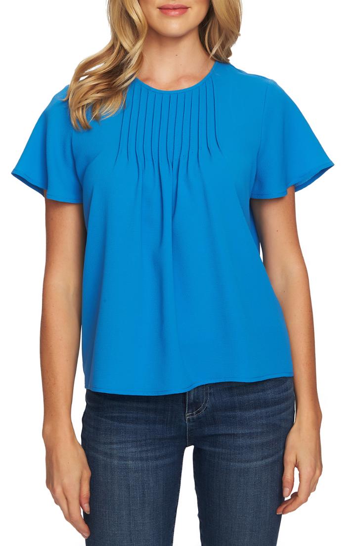 Women's Cece Pintuck Stretch Crepe Blouse - Blue