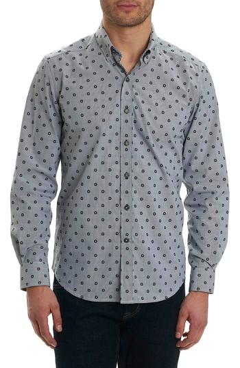 Men's Robert Graham Ned Slim Fit Floral Stripe Sport Shirt, Size - Black