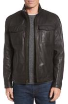 Men's Cole Haan Washed Leather Trucker Jacket, Size - Black