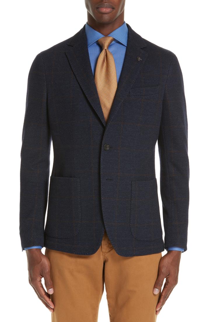 Men's Canali Classic Windowpane Cotton & Wool Sport Coat Us / 54 Eu - Blue