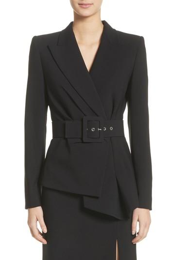 Women's Michael Kors Belted Wool Blend Pebble Crepe Blazer - Black