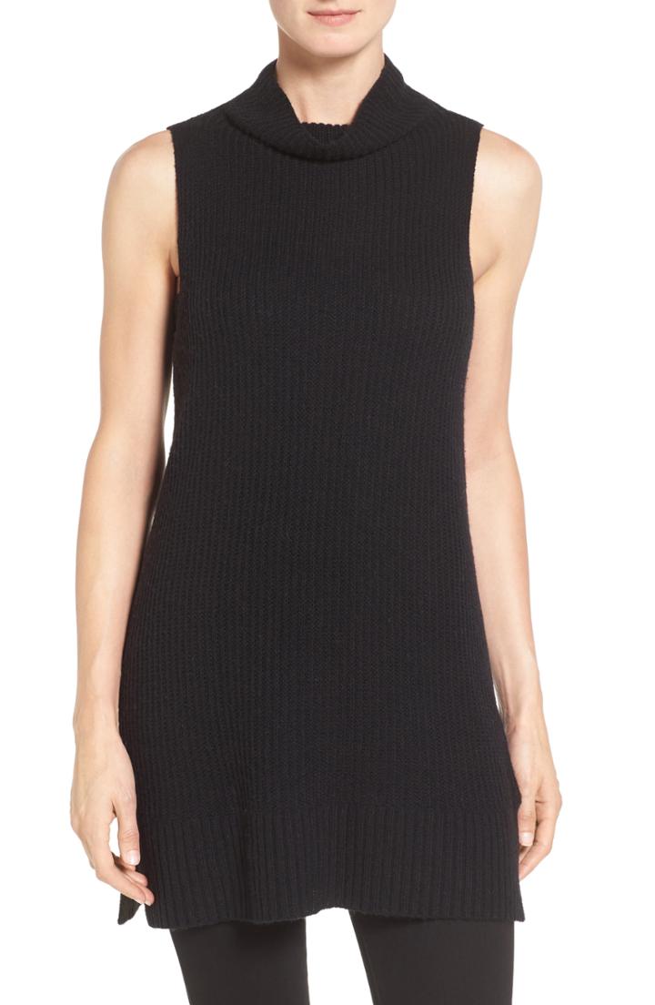 Women's Halogen Sleeveless Tunic Sweater, Size - Black