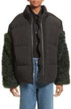 Women's Sandy Liang Eldridge Puffer Coat With Genuine Shearling Sleeves Us / 38 Fr - Black