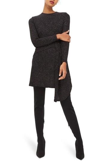 Women's Topshop Asymmetrical Drape Glitter Dress Us (fits Like 0) - Black