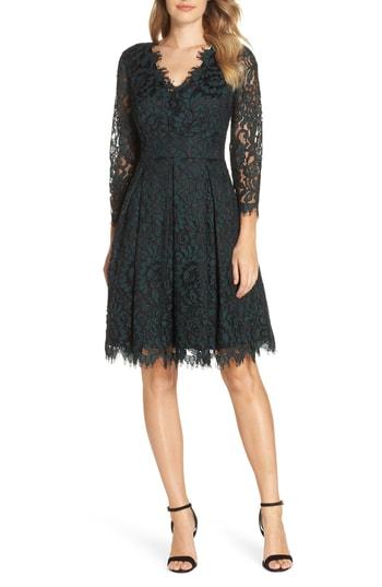 Women's Eliza J Lace V-neck Fit & Flare Dress - Green