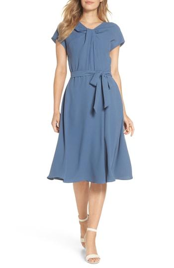 Women's Gal Meets Glam Collection Vivian Twist Neck Fit & Flare Dress - Blue