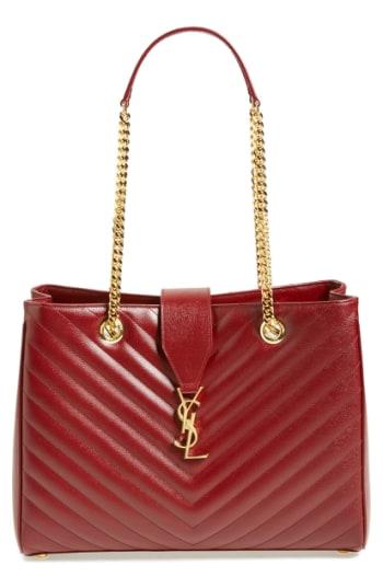 Saint Laurent 'monogram' Grained Leather Shopper - Burgundy