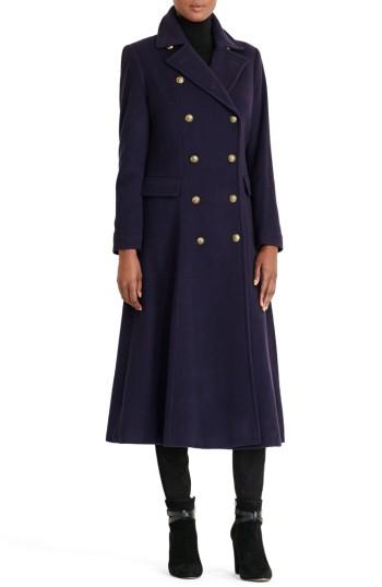 Women's Lauren Ralph Lauren Double Breasted Military Maxi Coat - Blue