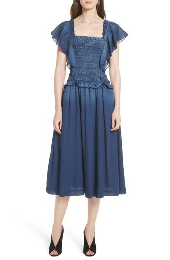 Women's La Vie Rebecca Taylor Smocked Tissue Denim Dress - Blue