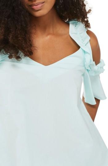Women's Topshop Ruffle Cold Shoulder Top Us (fits Like 2-4) - Green