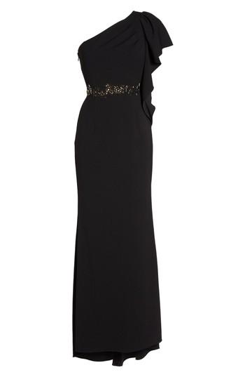 Women's Adrianna Papell Beaded One-shoulder Crepe Gown - Black