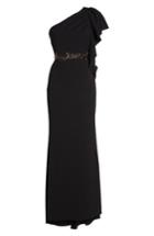 Women's Adrianna Papell Beaded One-shoulder Crepe Gown - Black