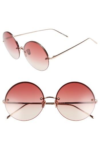 Women's Linda Farrow 58mm Gradient Round Sunglasses - Rose Gold/ Burgundy